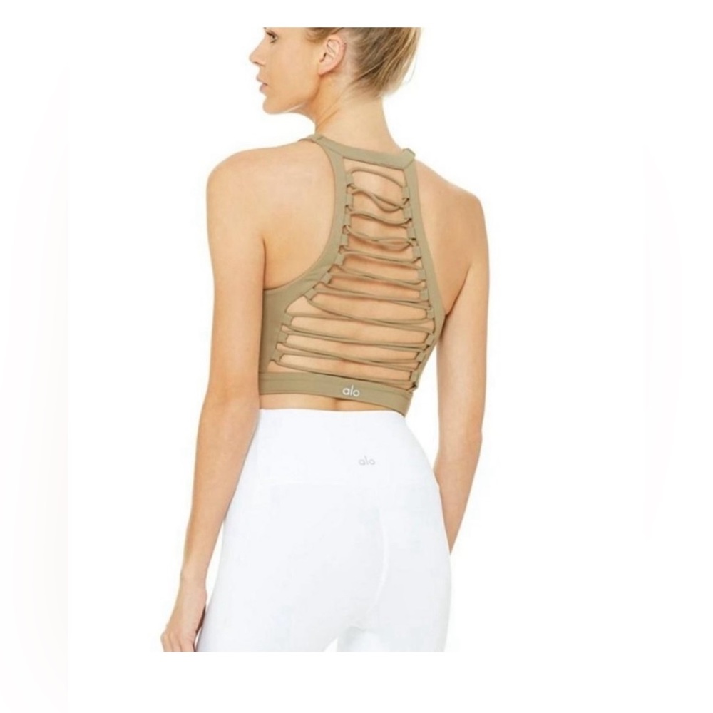 ALO YOGA Movement Lace Up Tan Sports Yoga Bra Top S